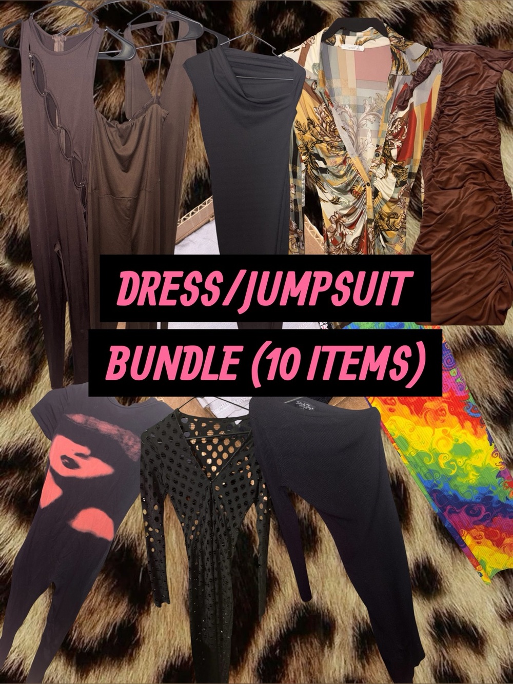 (SIZE S/M) Dress & Jumpsuit Bundle - Black, Brown, Multicolor (10 Items)